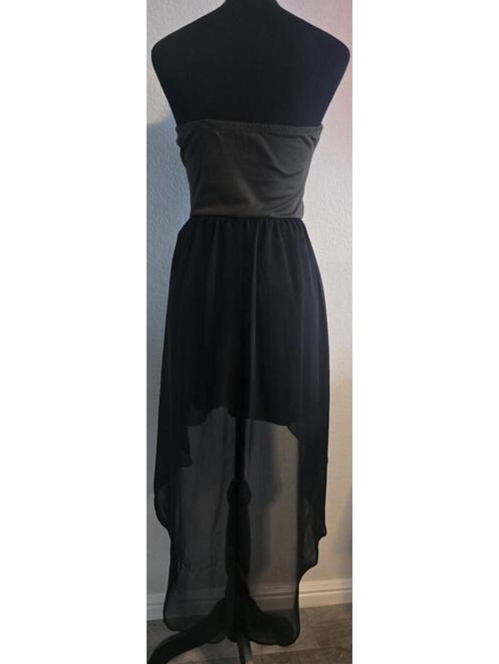 Strapless High-Low Dress with Button Detail - Picture 2 of 3